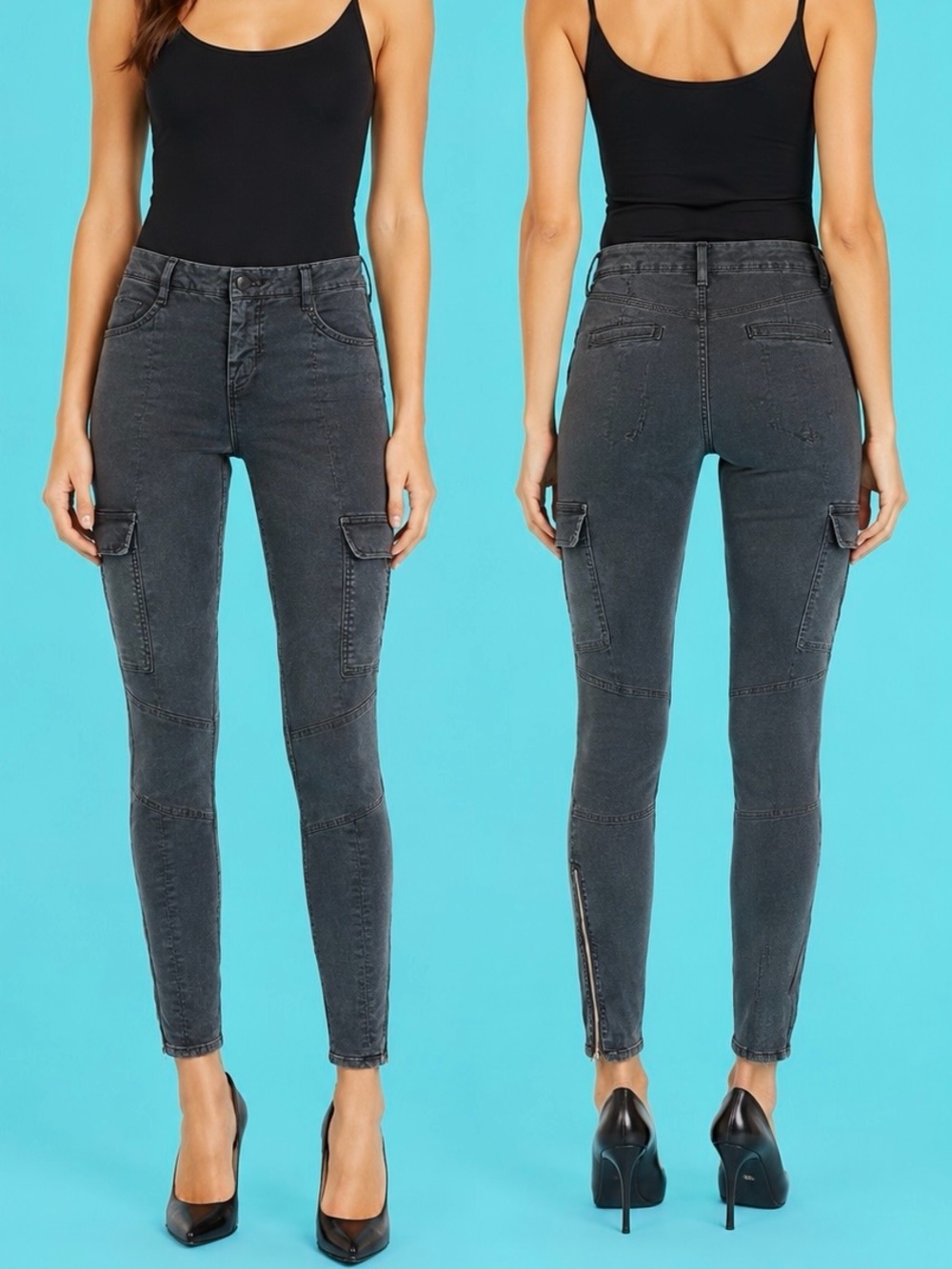 J Brand ‘Houlihan Cropped’ Cargo Ankle Zip Jeans in “Vintage Black” Size 24